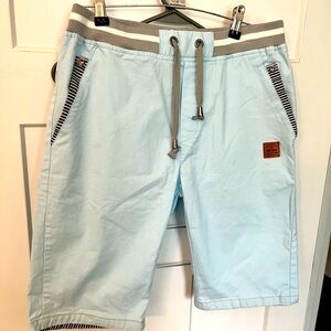 Light Blue Casual Shorts with Striped Waistband